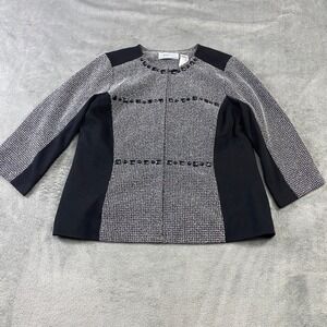 Alfred Dunner Jacket Women 6P Black Tweed Beaded Colorblock Career Blazer